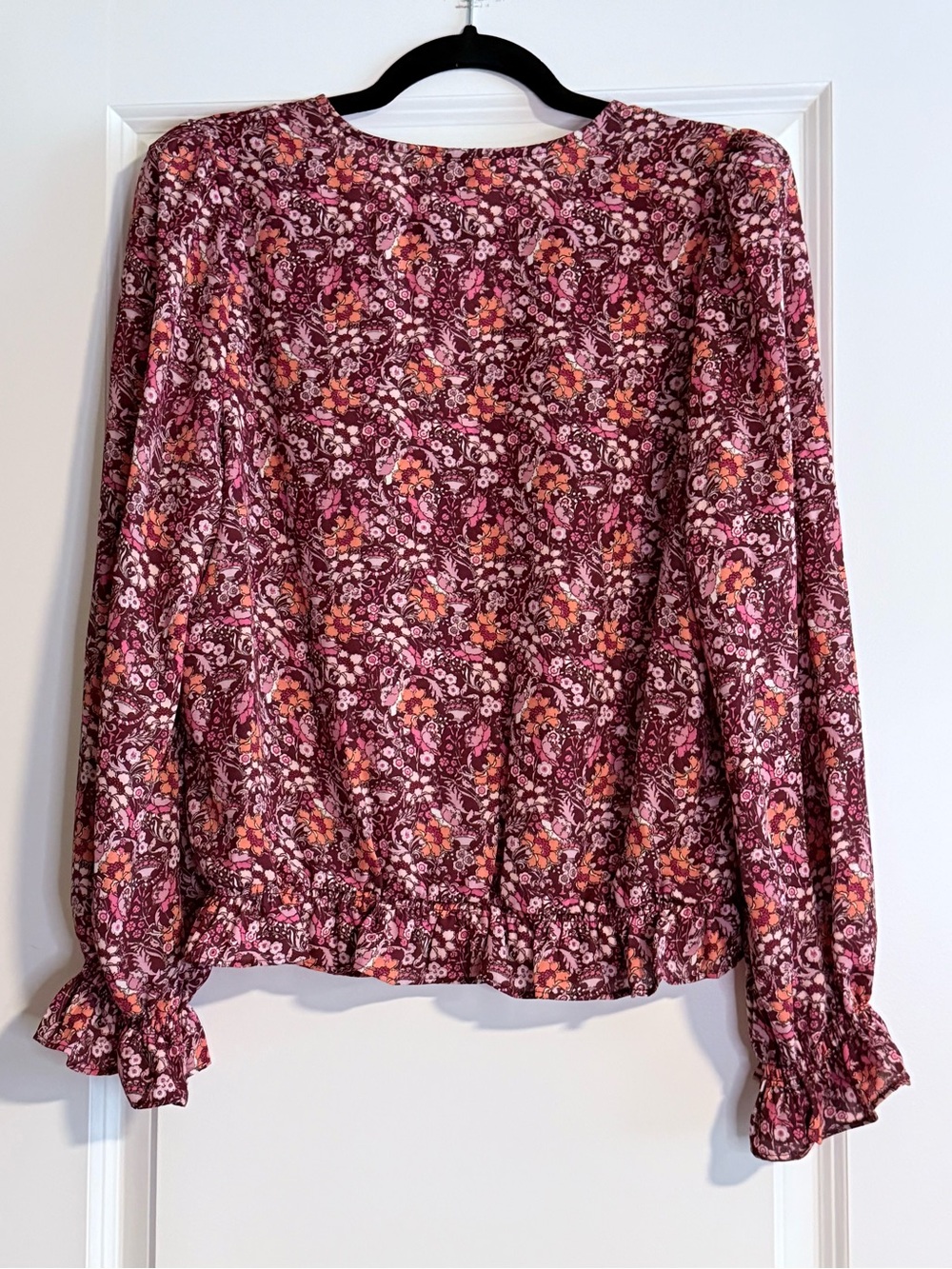 🆕 NWT Chenault | Women’s L | Wine Blush Floral Peasant Top Blouse 3/4 Sleeves - Picture 2 of 8